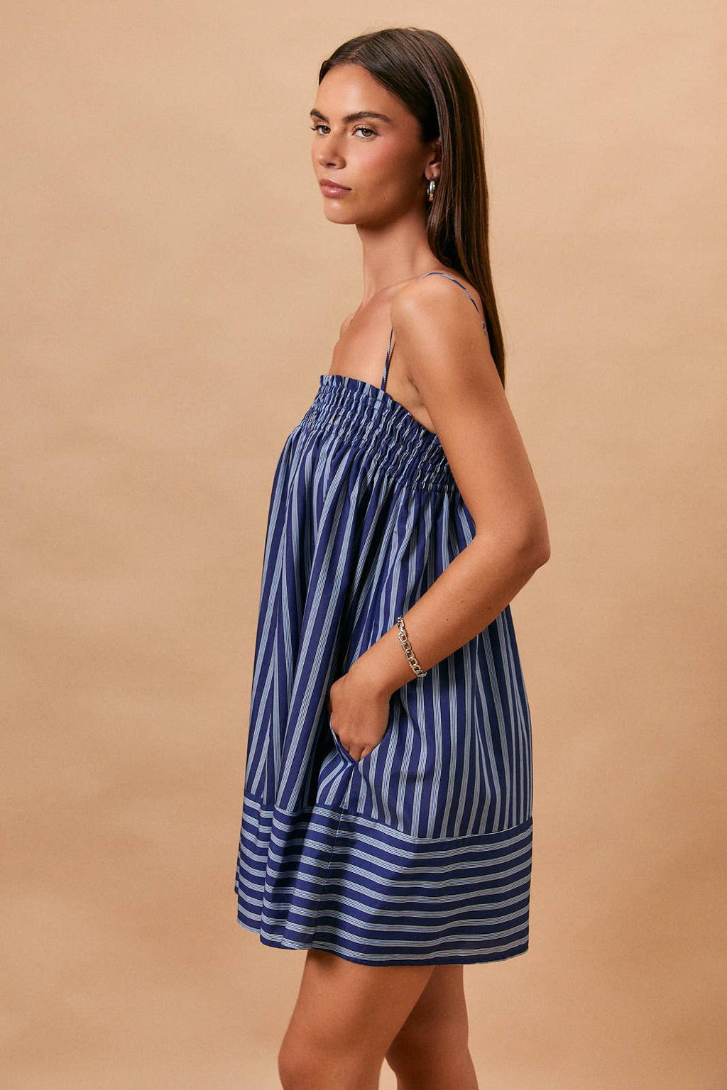 Striped Smocked Babydoll Dress