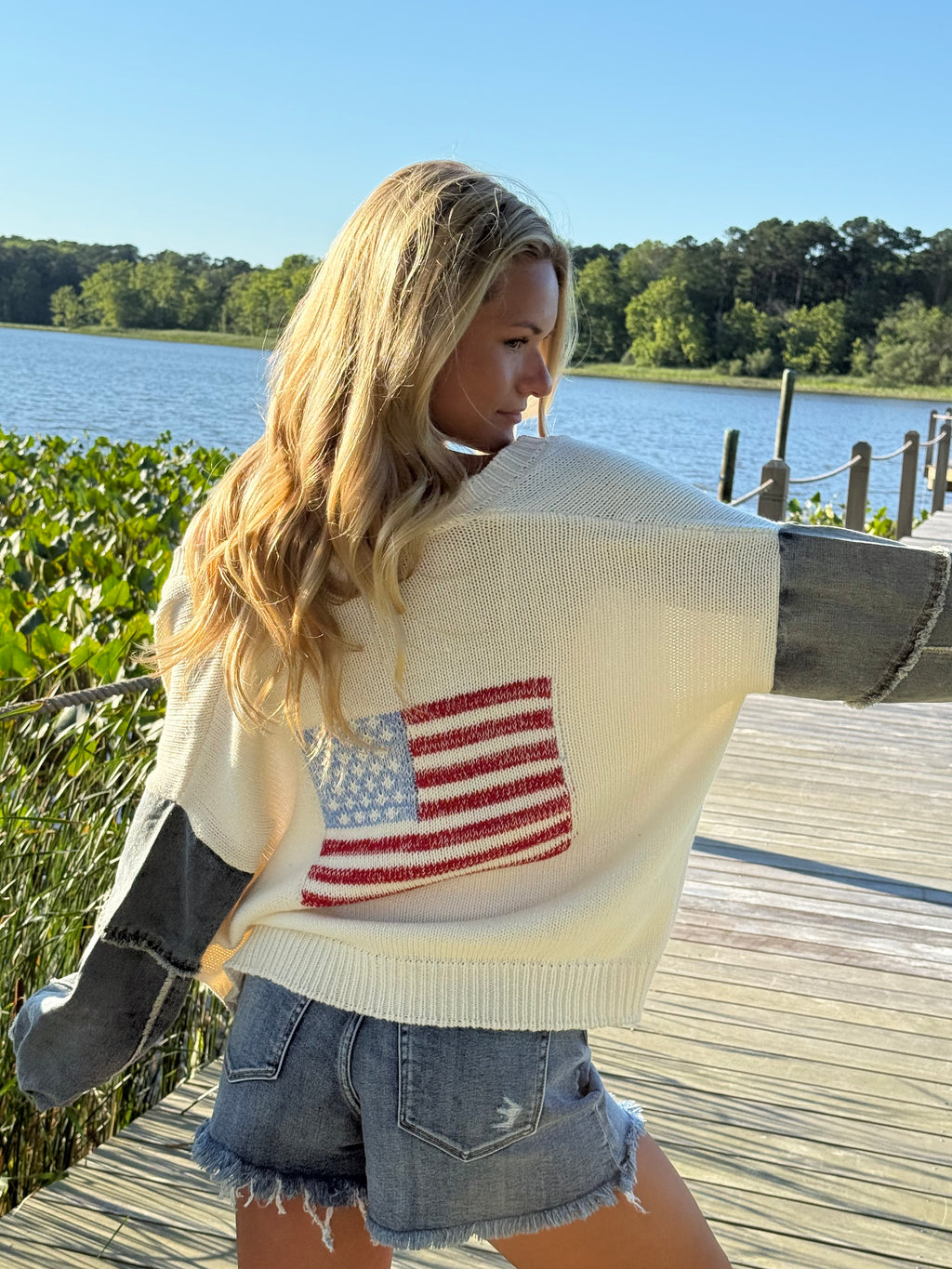 Denim Sleeve Flag Cardigan