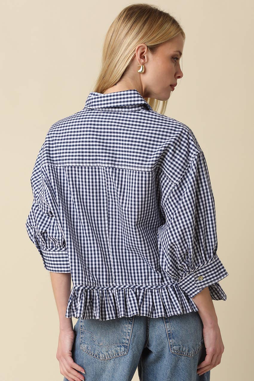 Tara Gingham Ruffle Hem Blouse