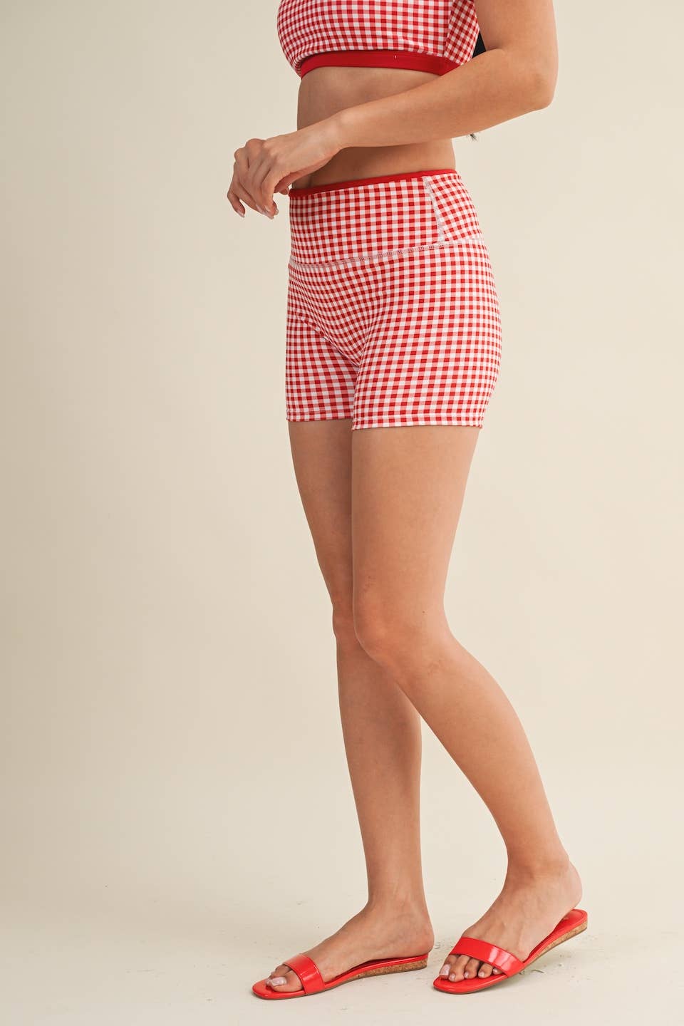 Gingham Contrast Binding Biker Shorts