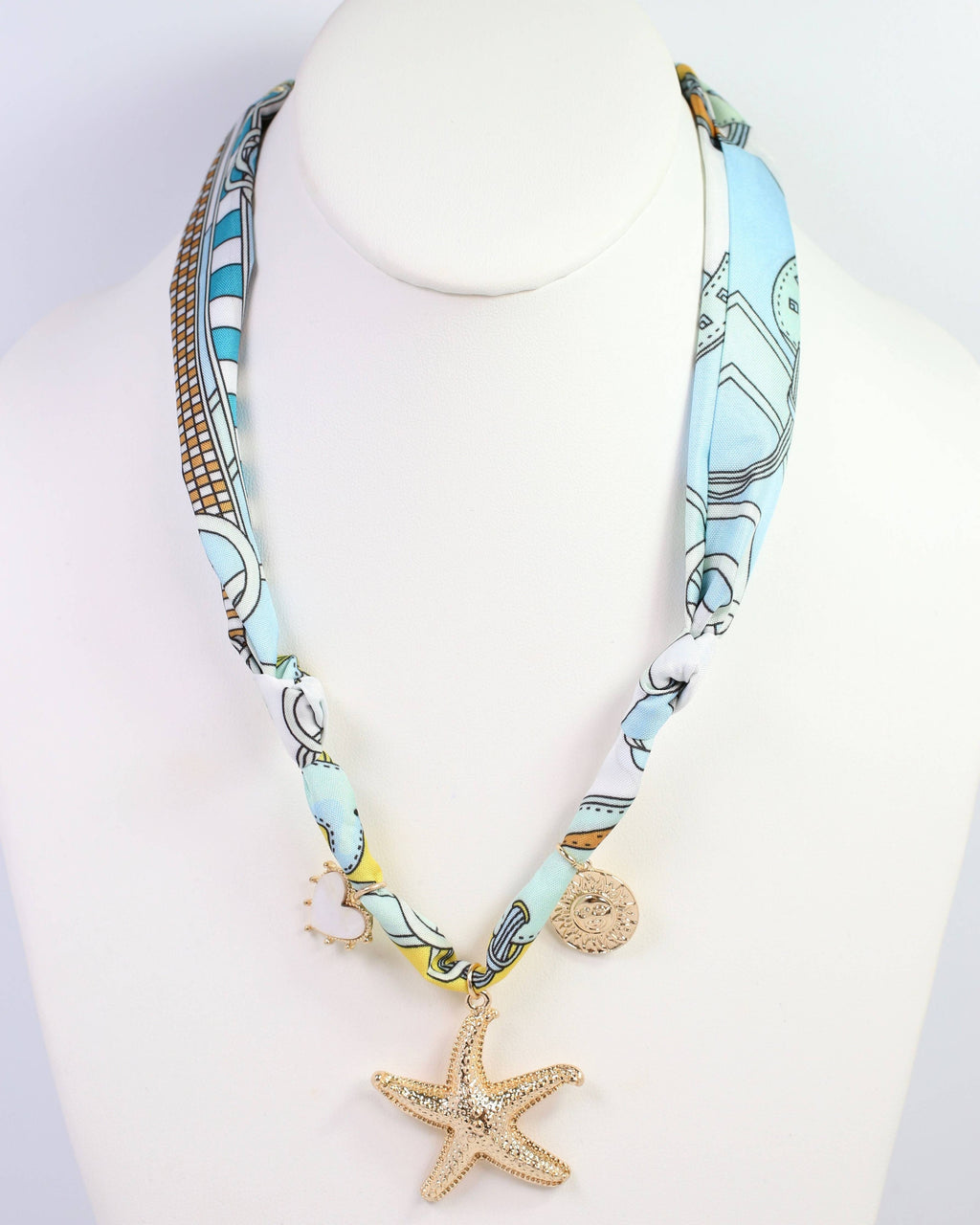 Sandy Scarf Charm Necklace Light Blue
