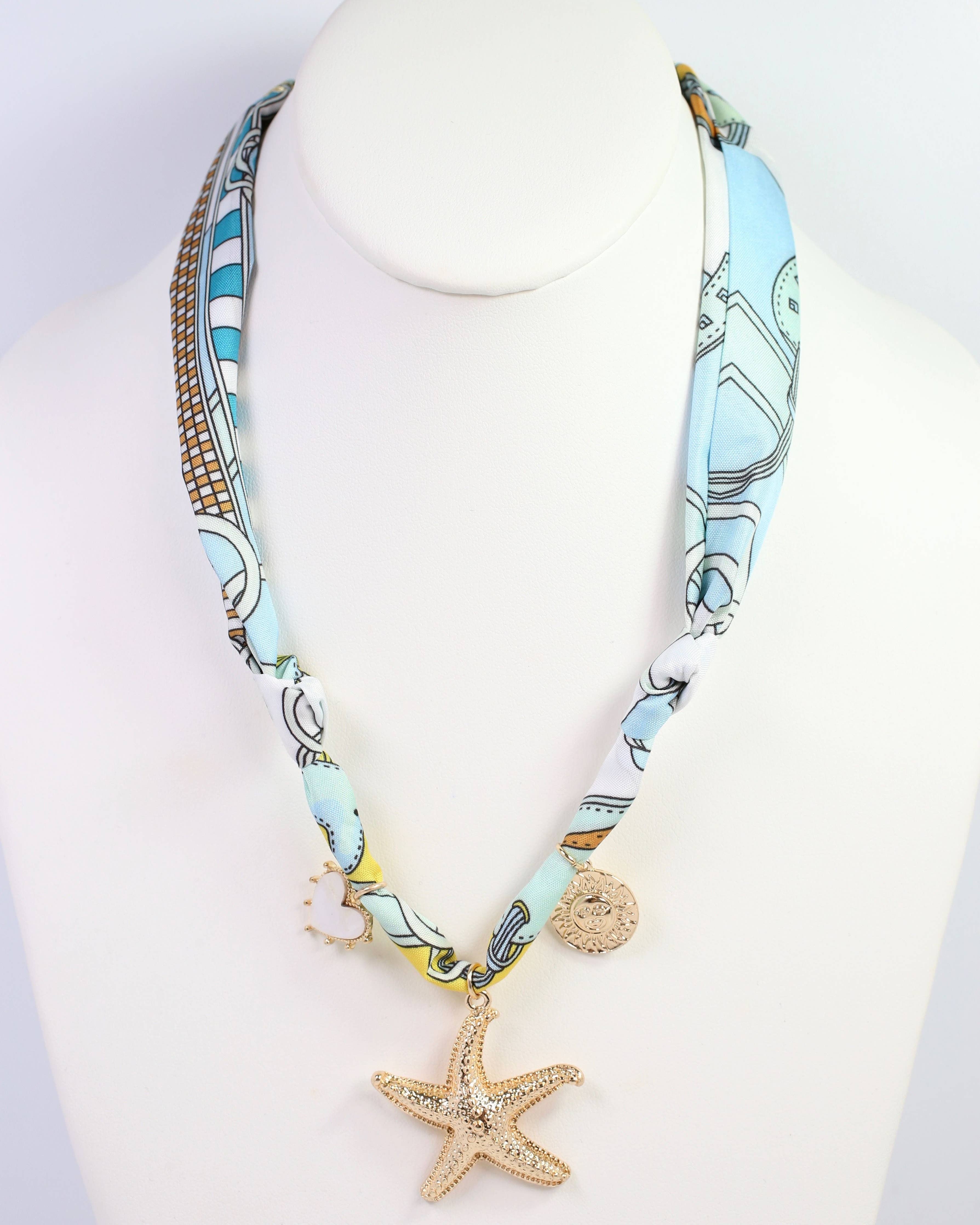 Sandy Scarf Charm Necklace Light Blue