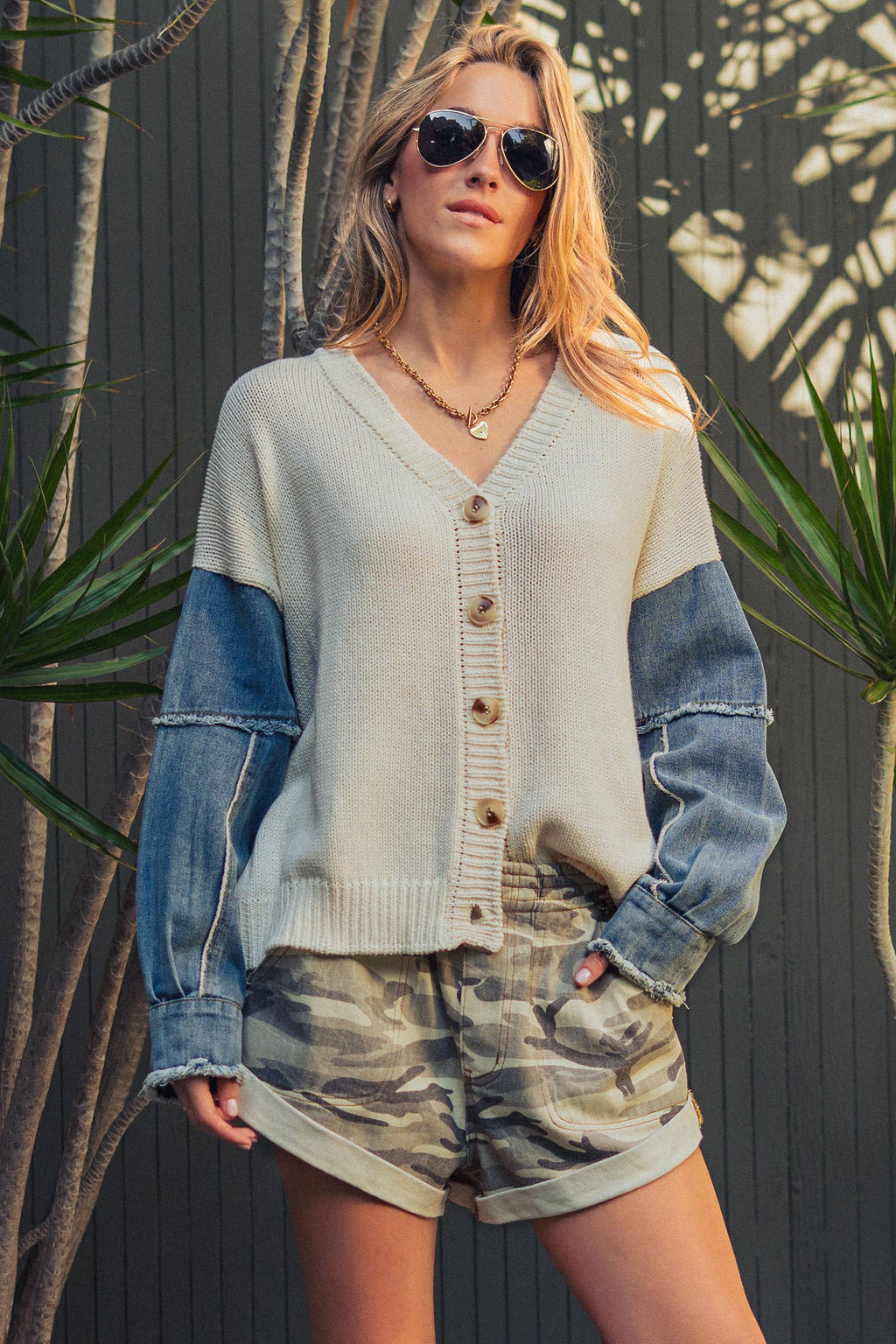 Denim Sleeve Flag Cardigan