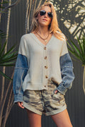 Denim Sleeve Flag Cardigan