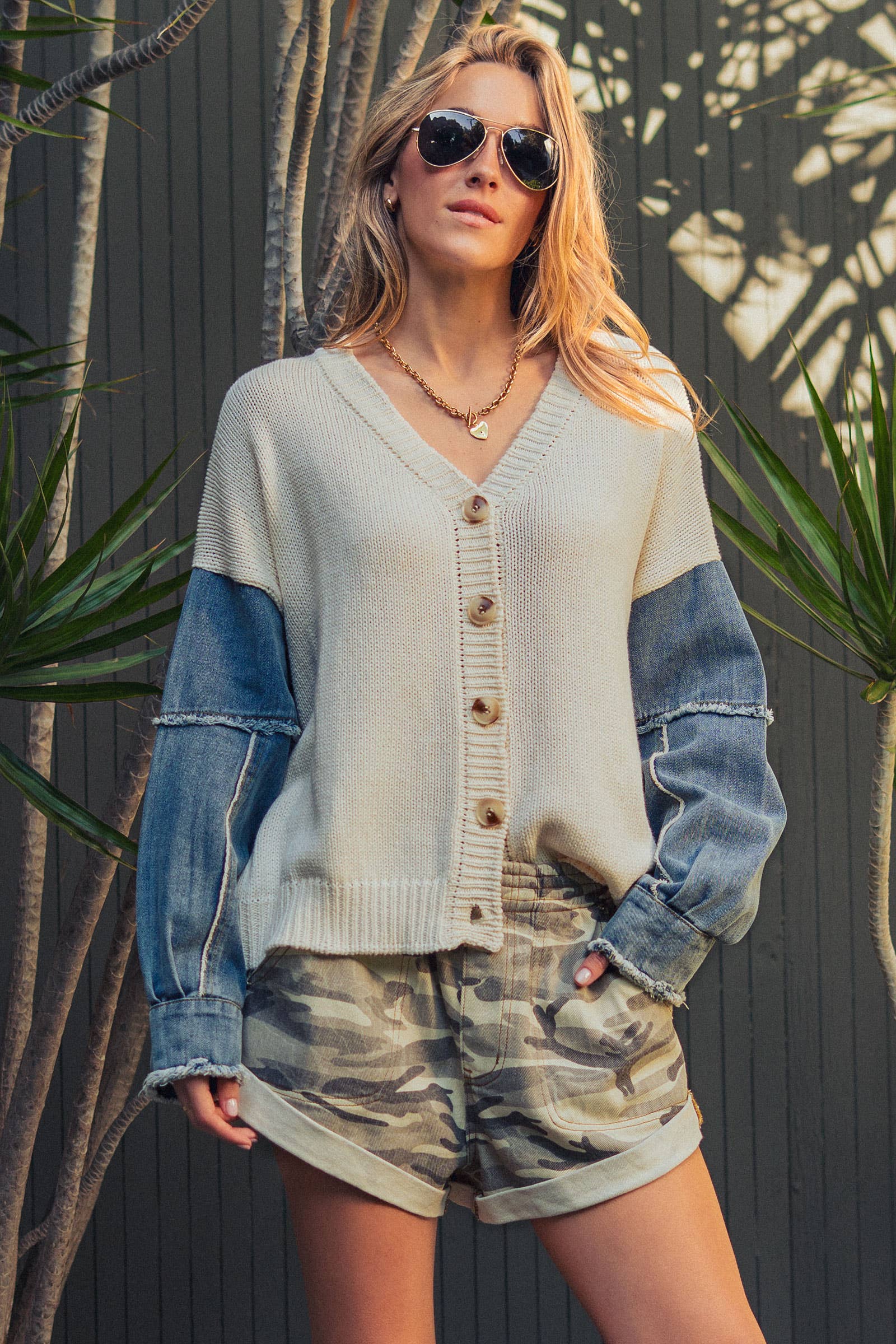 Denim Sleeve Flag Cardigan