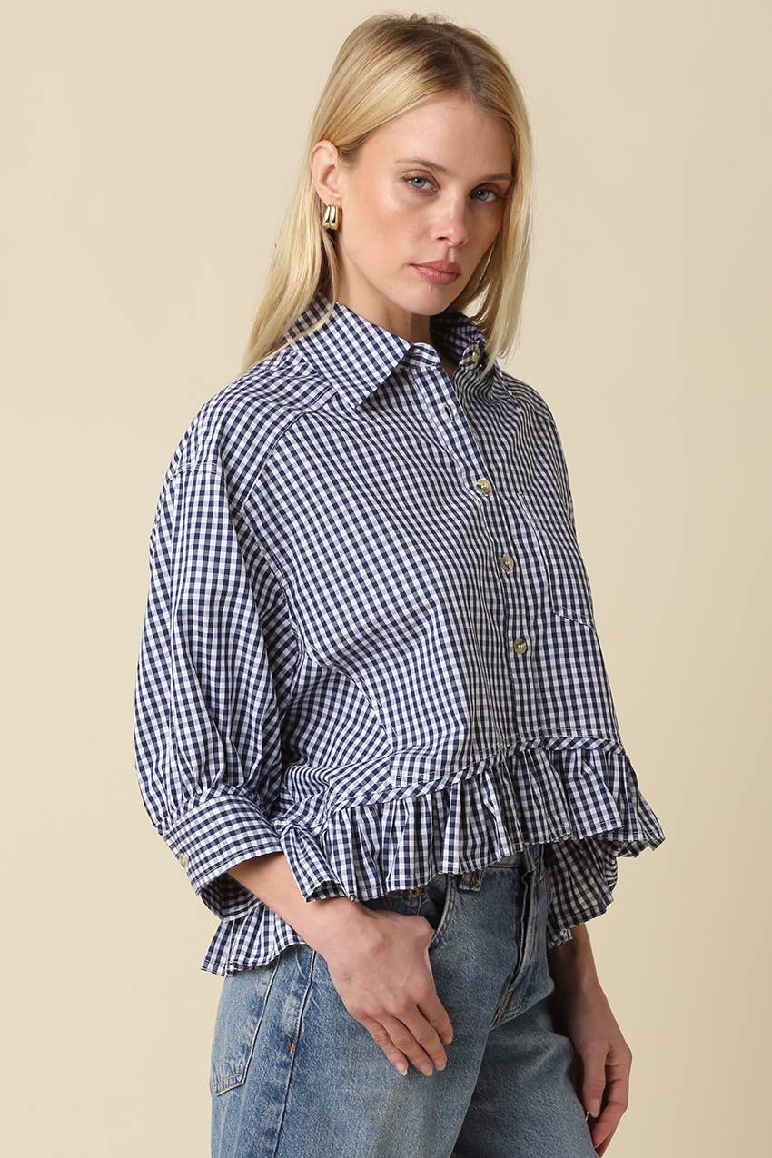 Tara Gingham Ruffle Hem Blouse