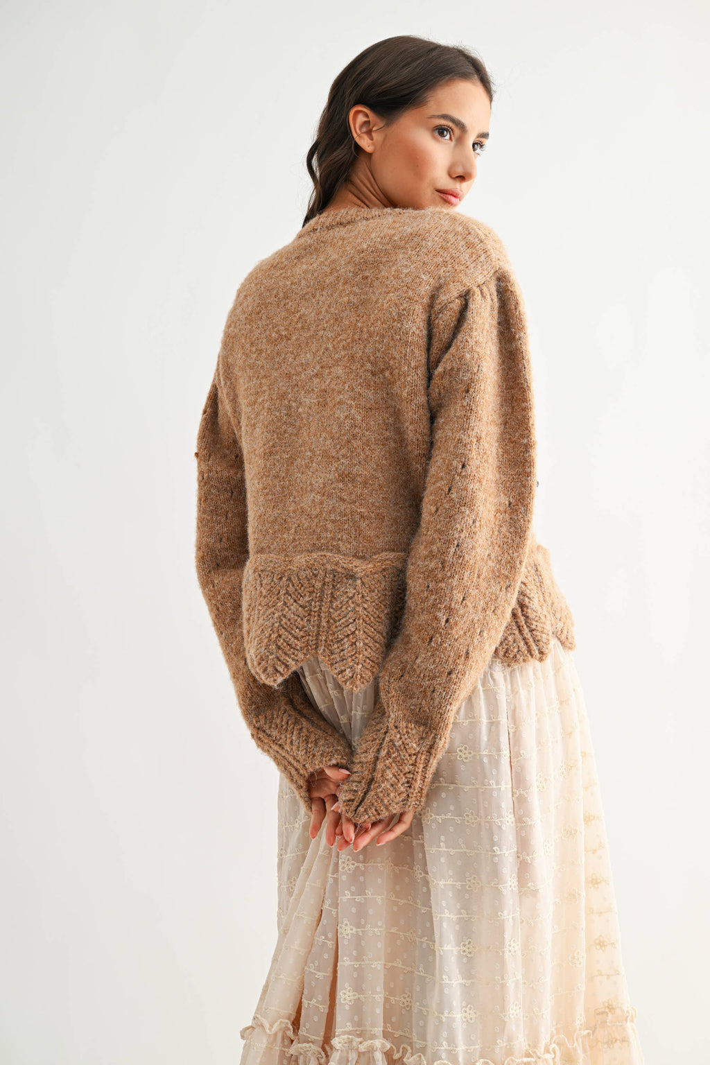 Scallop Hem Wool Blend Cardigan