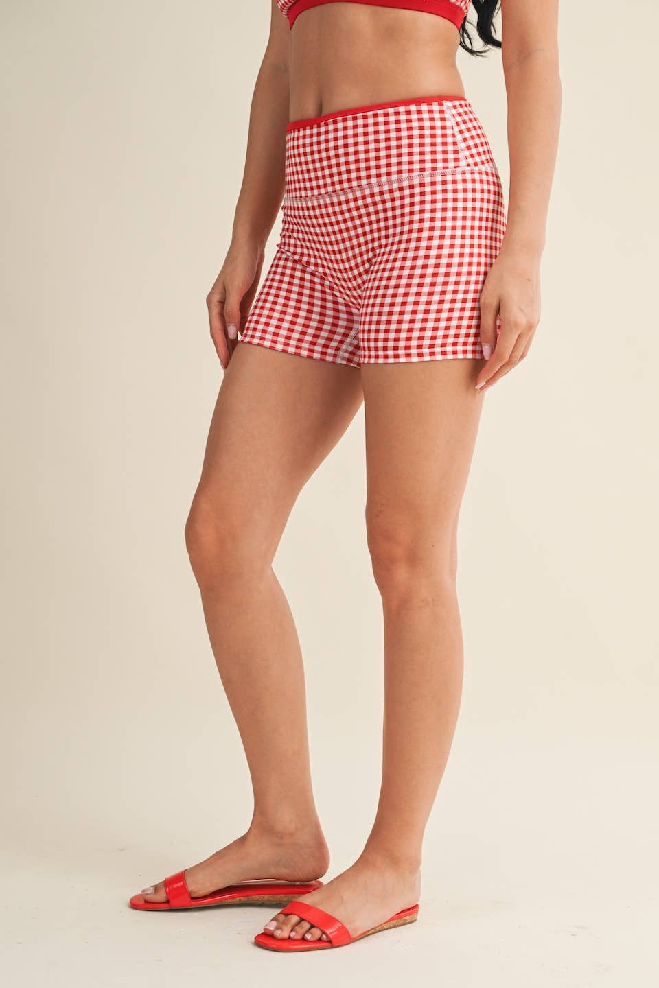 Gingham Contrast Binding Biker Shorts