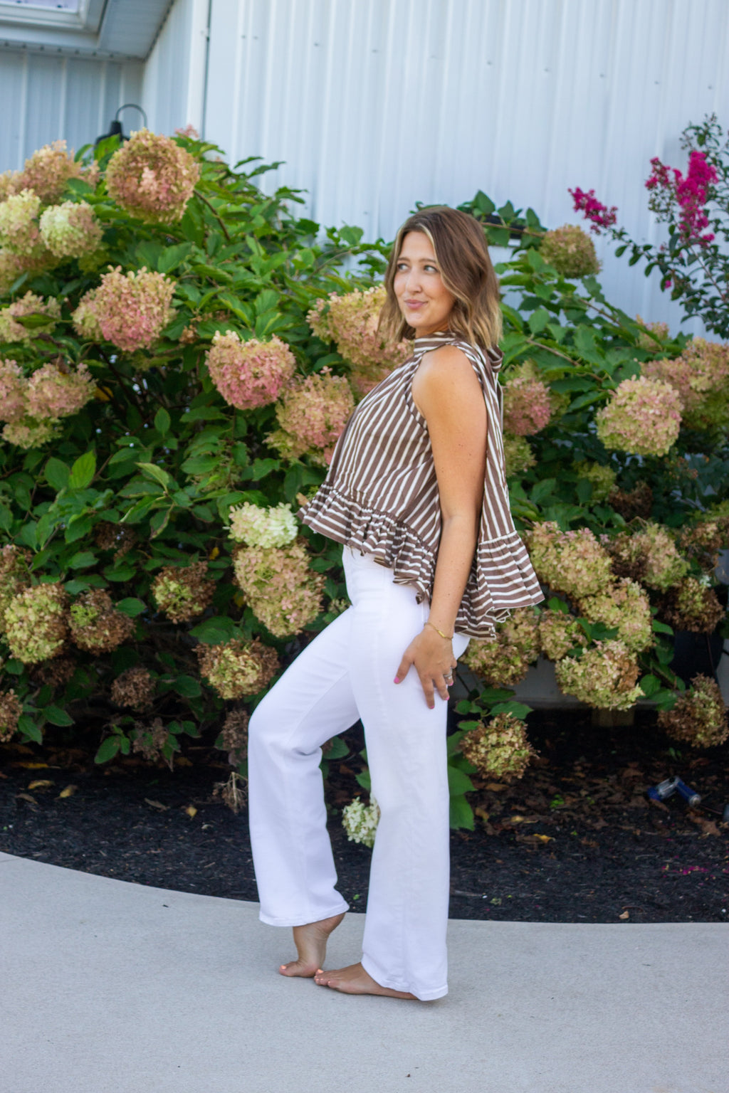 Chrissie Stripe Halter Ruffle Top