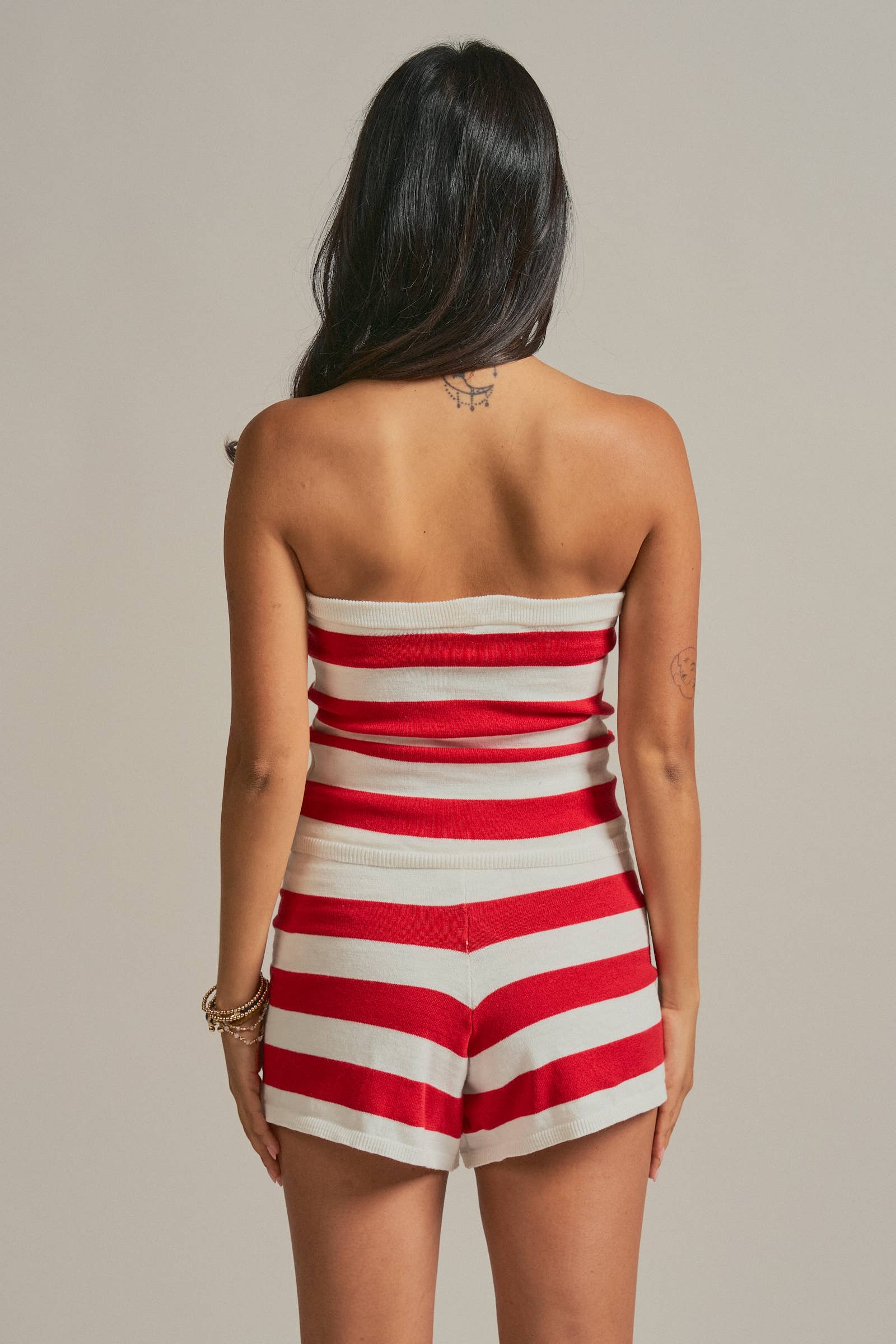 Striped Knit Bandeau Short Set