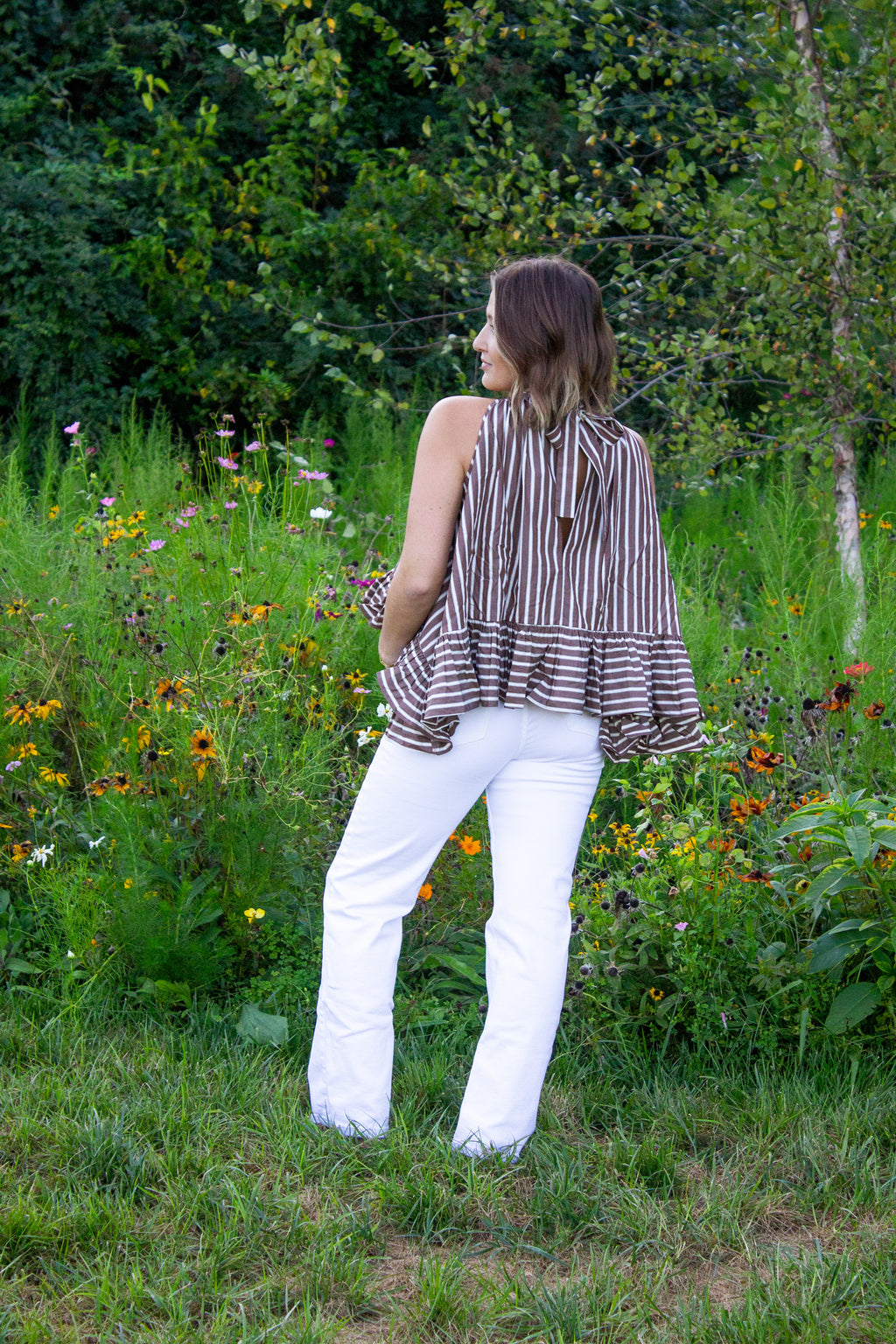 Chrissie Stripe Halter Ruffle Top