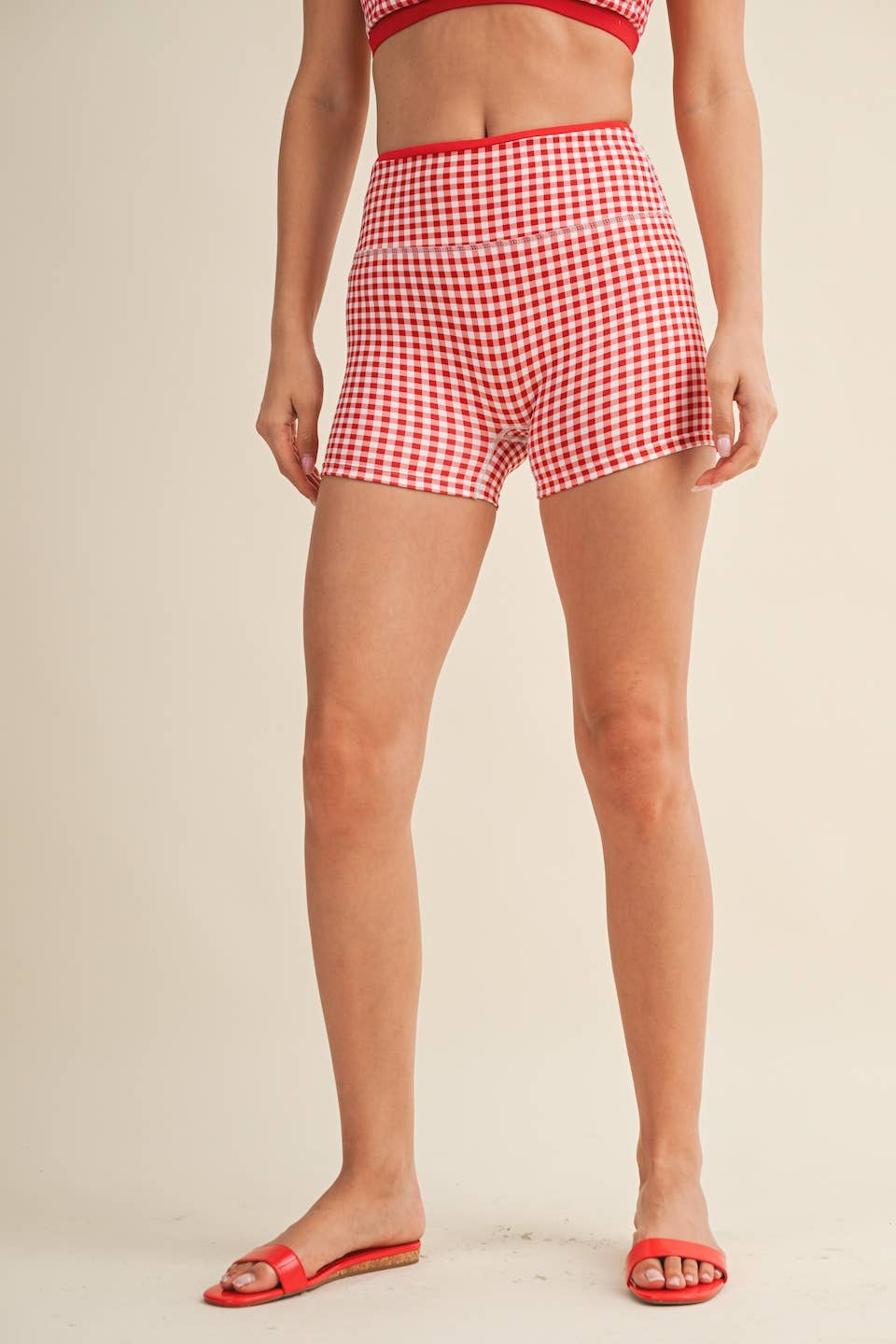 Gingham Contrast Binding Biker Shorts
