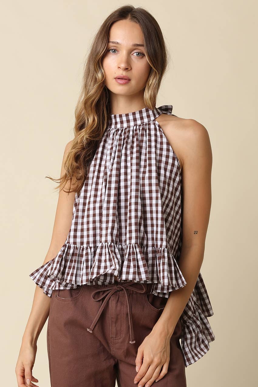 Chrissie Gingham Halter Top