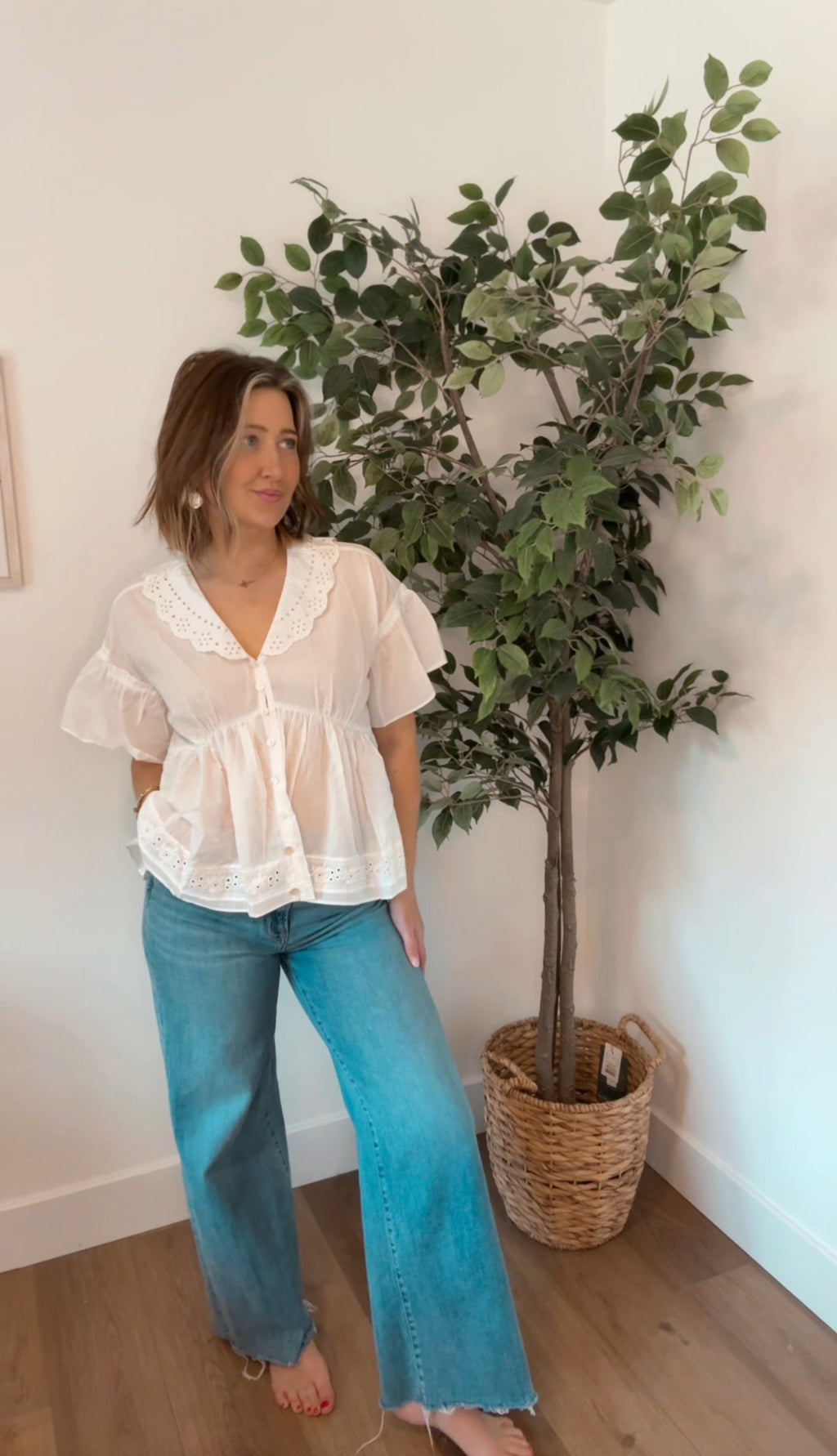 Eyelet Babydoll Sheer Top