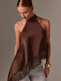 Lacey Asymmetric Satin Halter Top