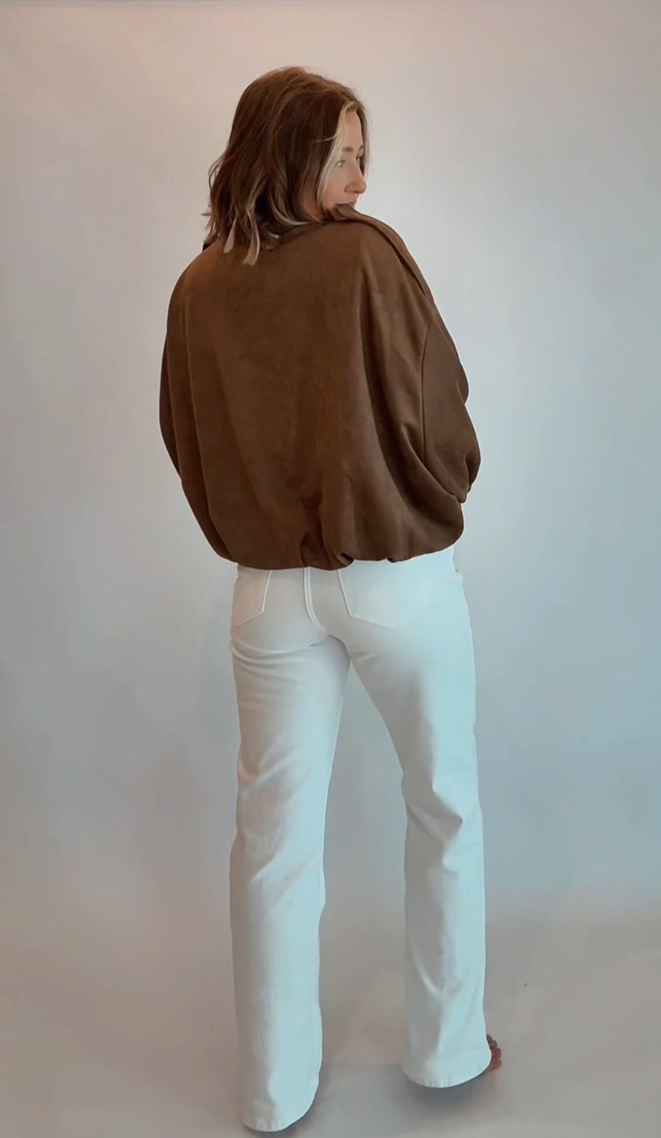 Bat Sleeve Zipper Suede Bomber Jacket