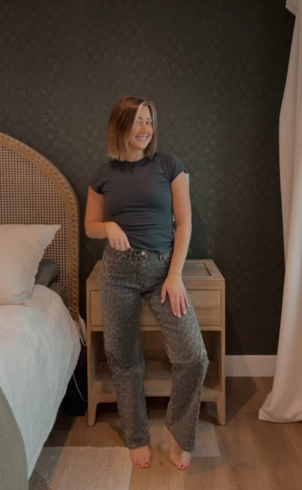 Leopard Print High Rise Slim Wide Jean