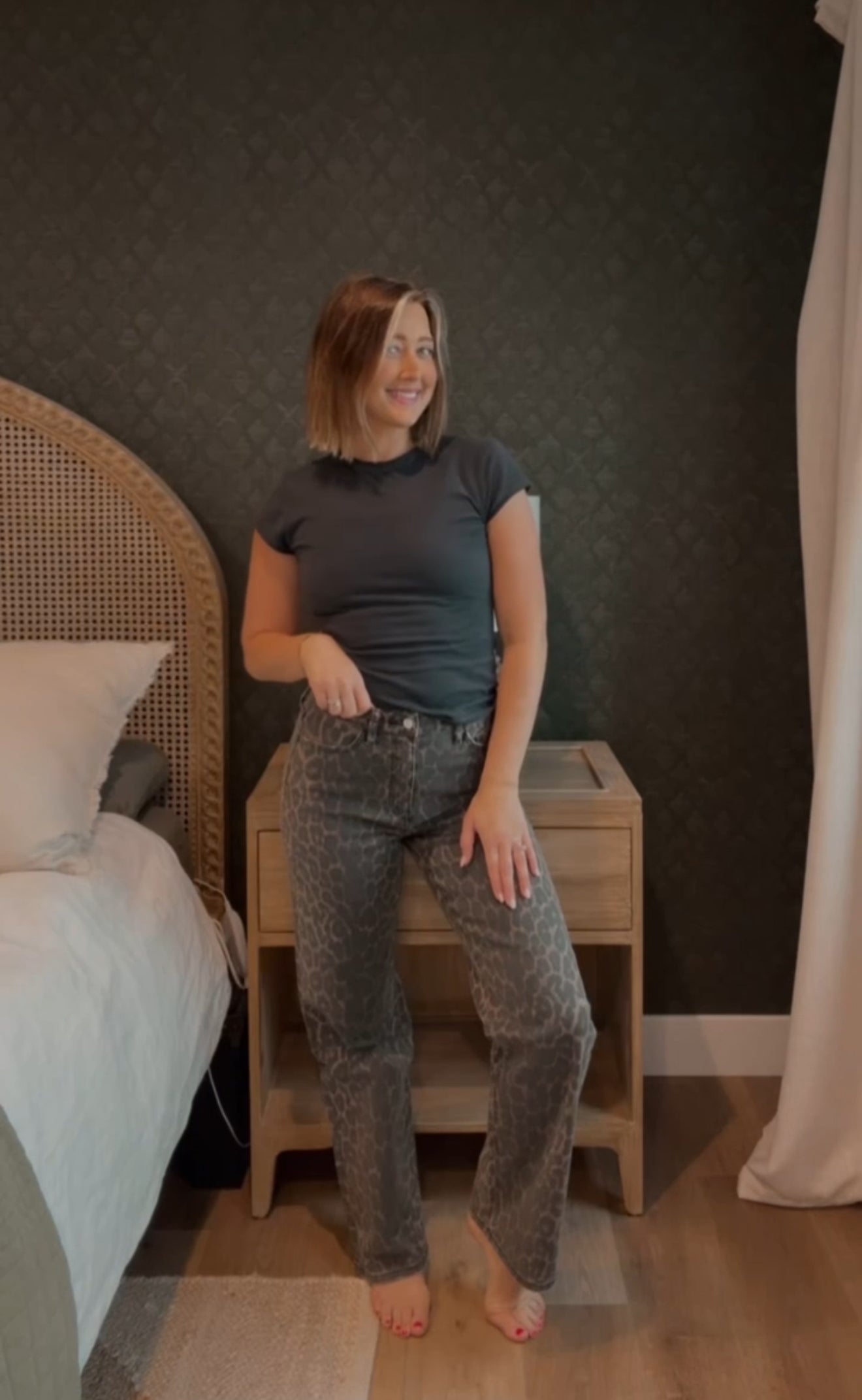 Leopard Print High Rise Slim Wide Jean