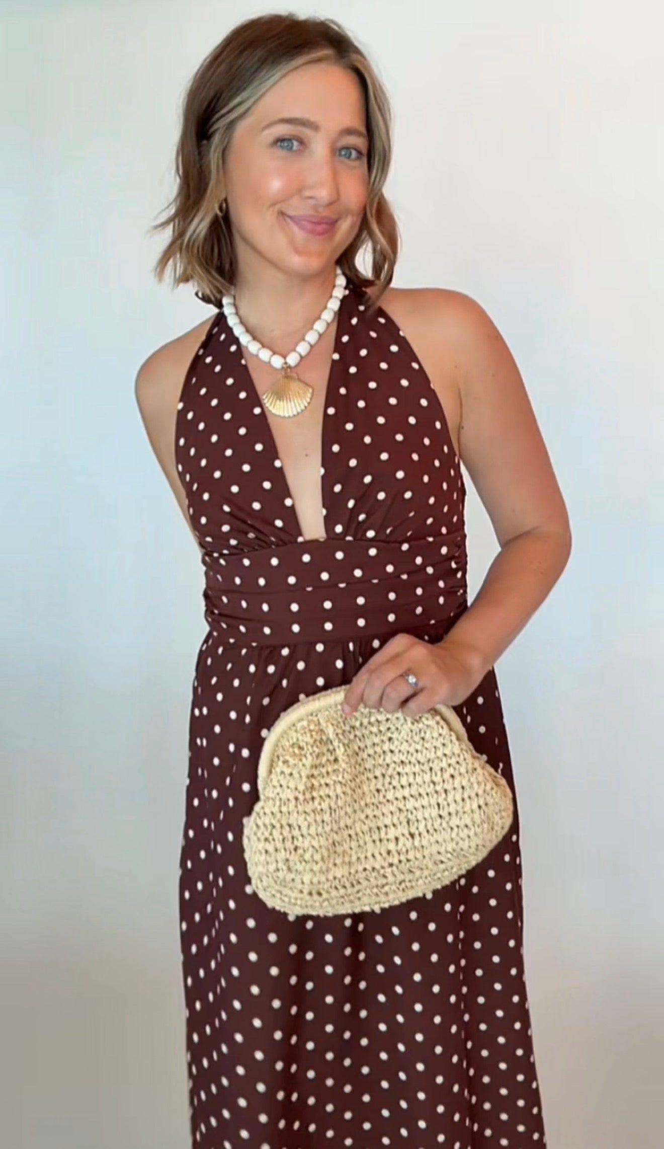 Espresso Polka Dot Halter Maxi Dress
