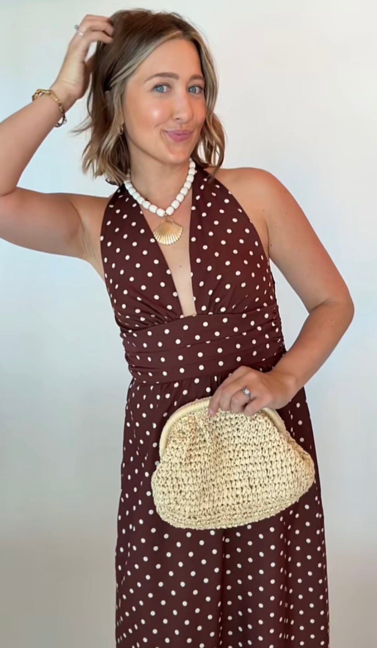 Espresso Polka Dot Halter Maxi Dress