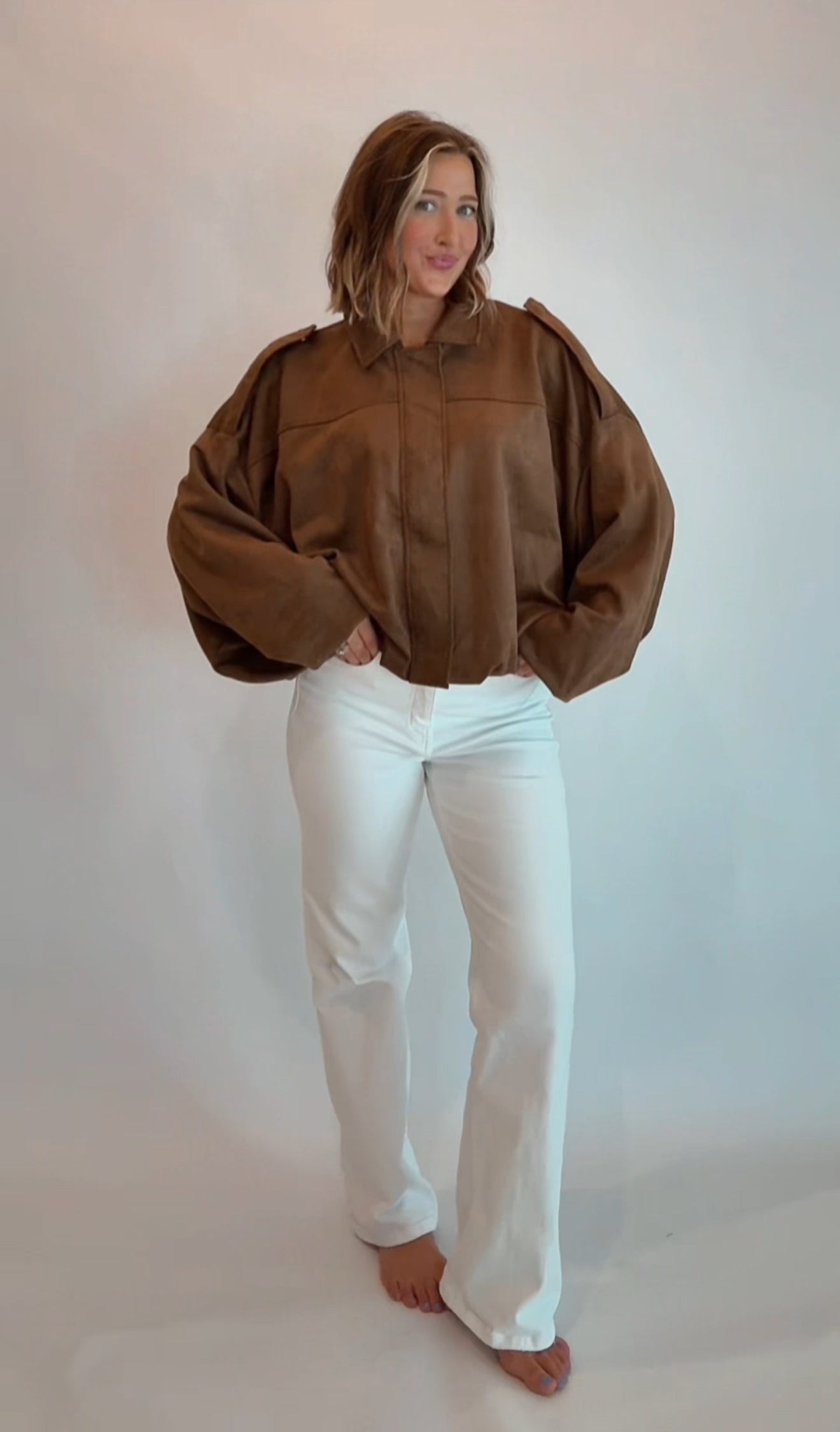 Bat Sleeve Zipper Suede Bomber Jacket