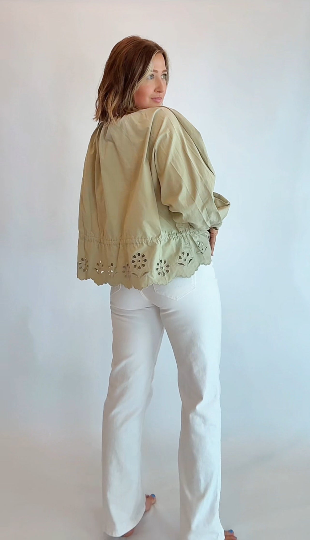 Eyelet Scallop Tie-Waist Jacket