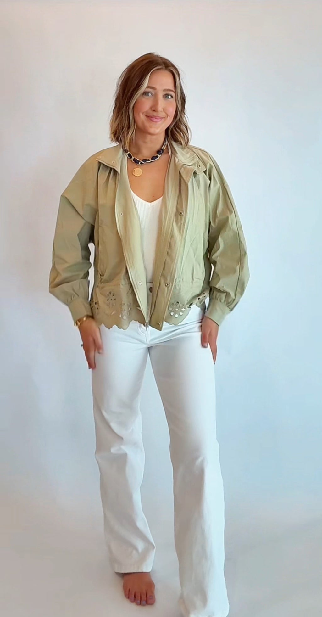 Eyelet Scallop Tie-Waist Jacket