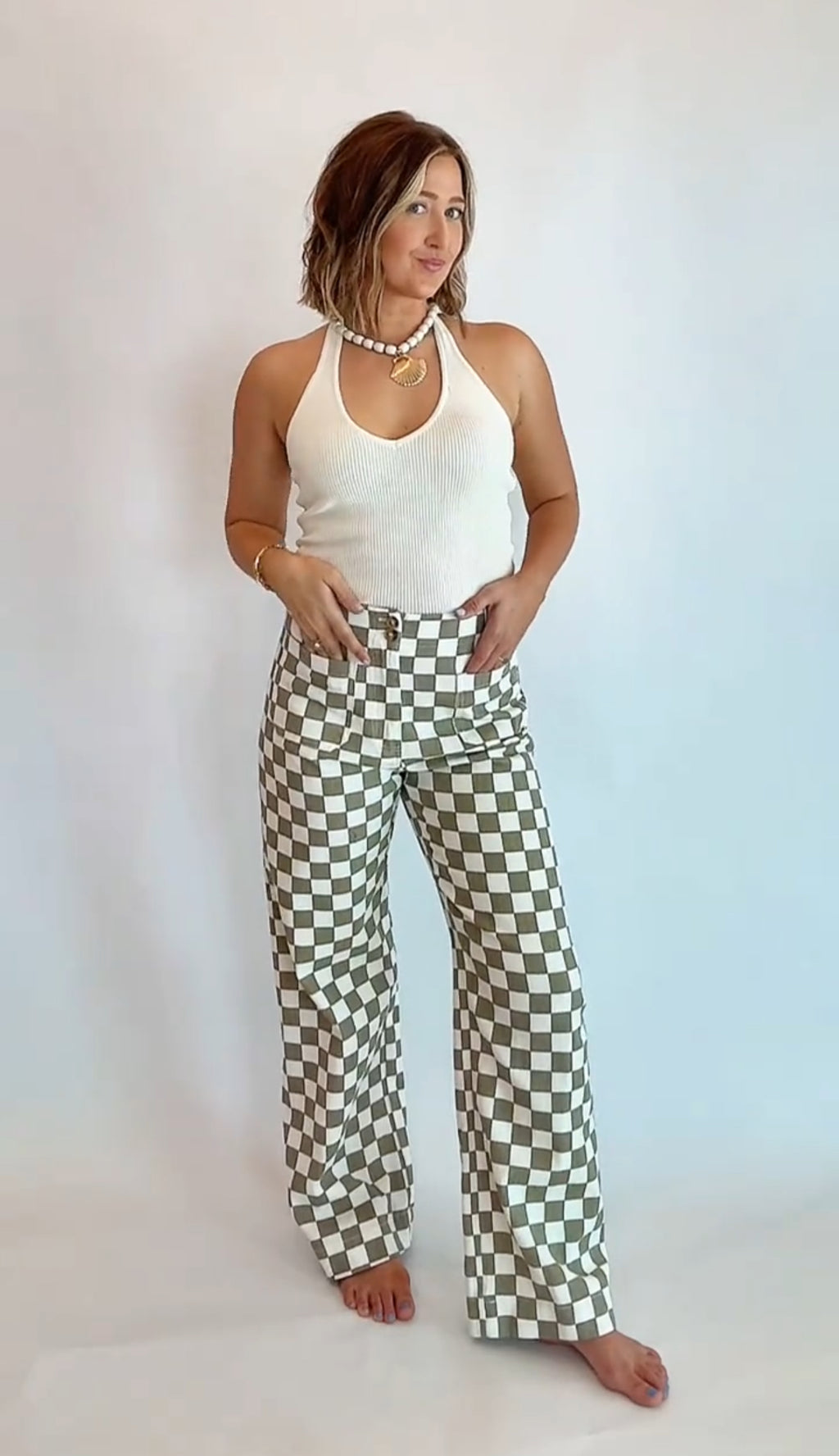Denim Checkered Pants