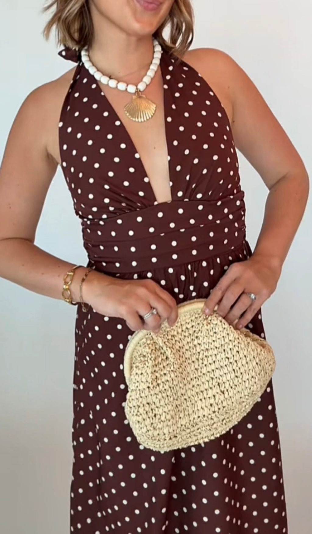 Espresso Polka Dot Halter Maxi Dress