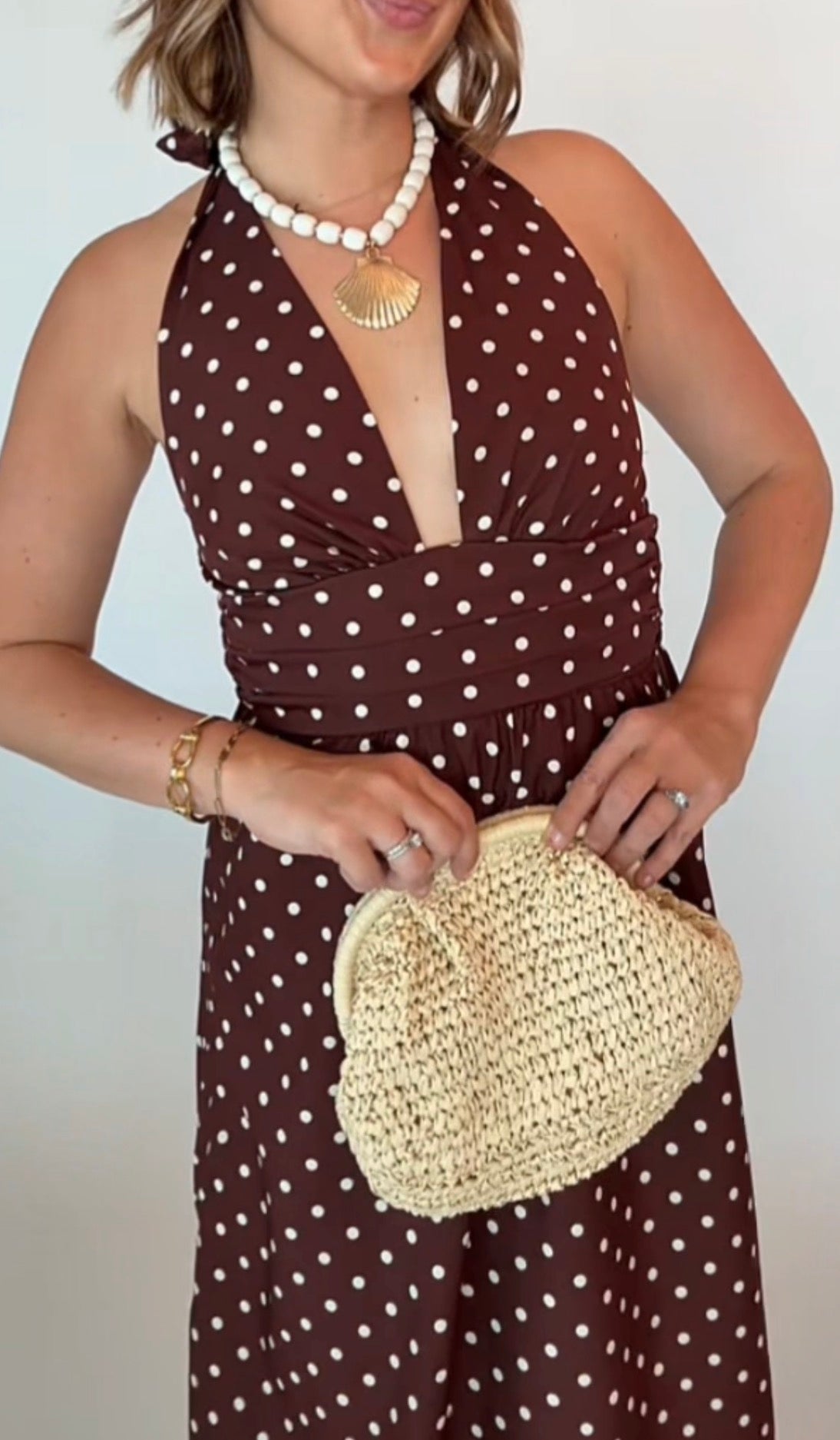Espresso Polka Dot Halter Maxi Dress