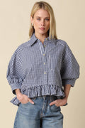 Tara Gingham Ruffle Hem Blouse