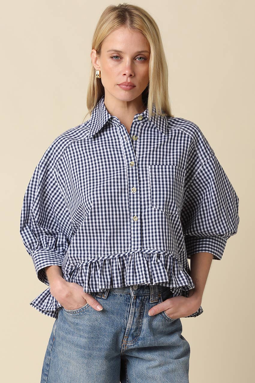 Tara Gingham Ruffle Hem Blouse