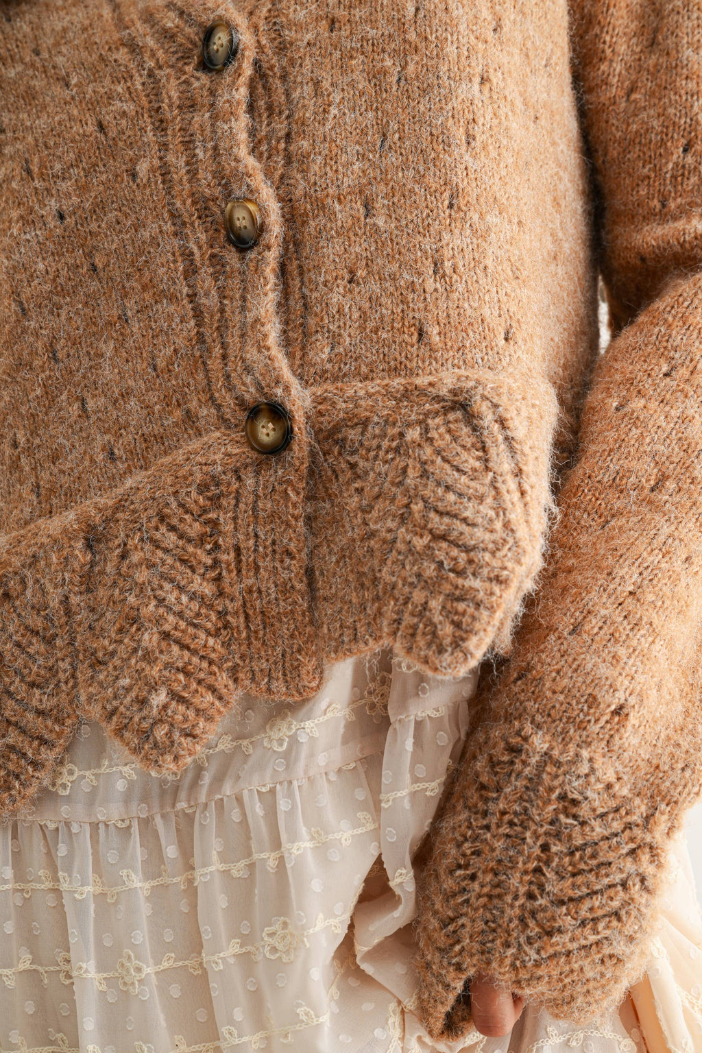Scallop Hem Wool Blend Cardigan