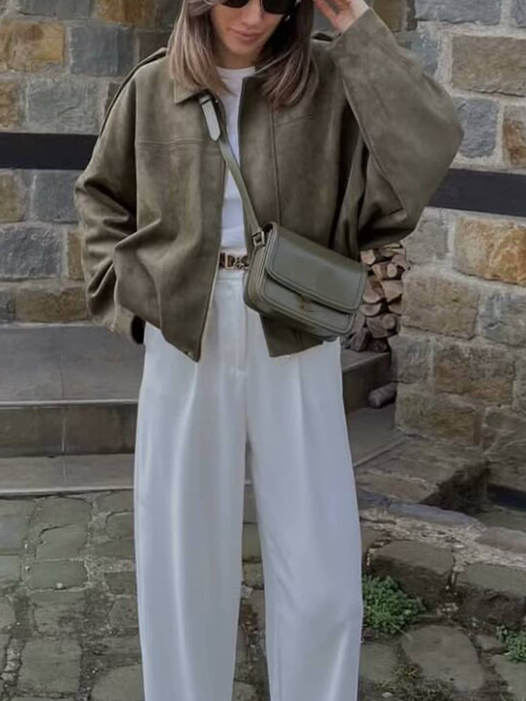 Bat Sleeve Zipper Loose Suede Jacket