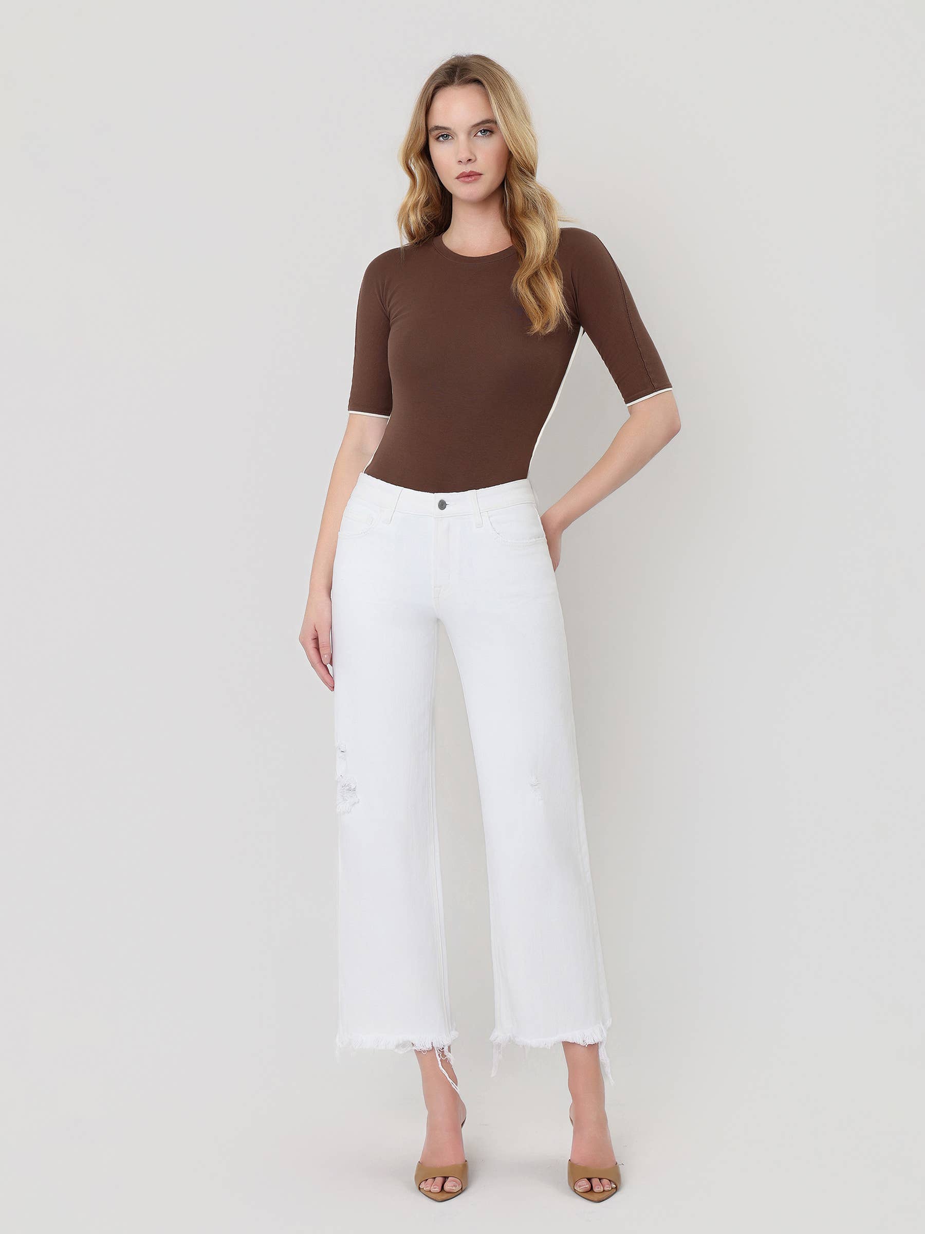 High Rise Raw Hem Crop Jeans