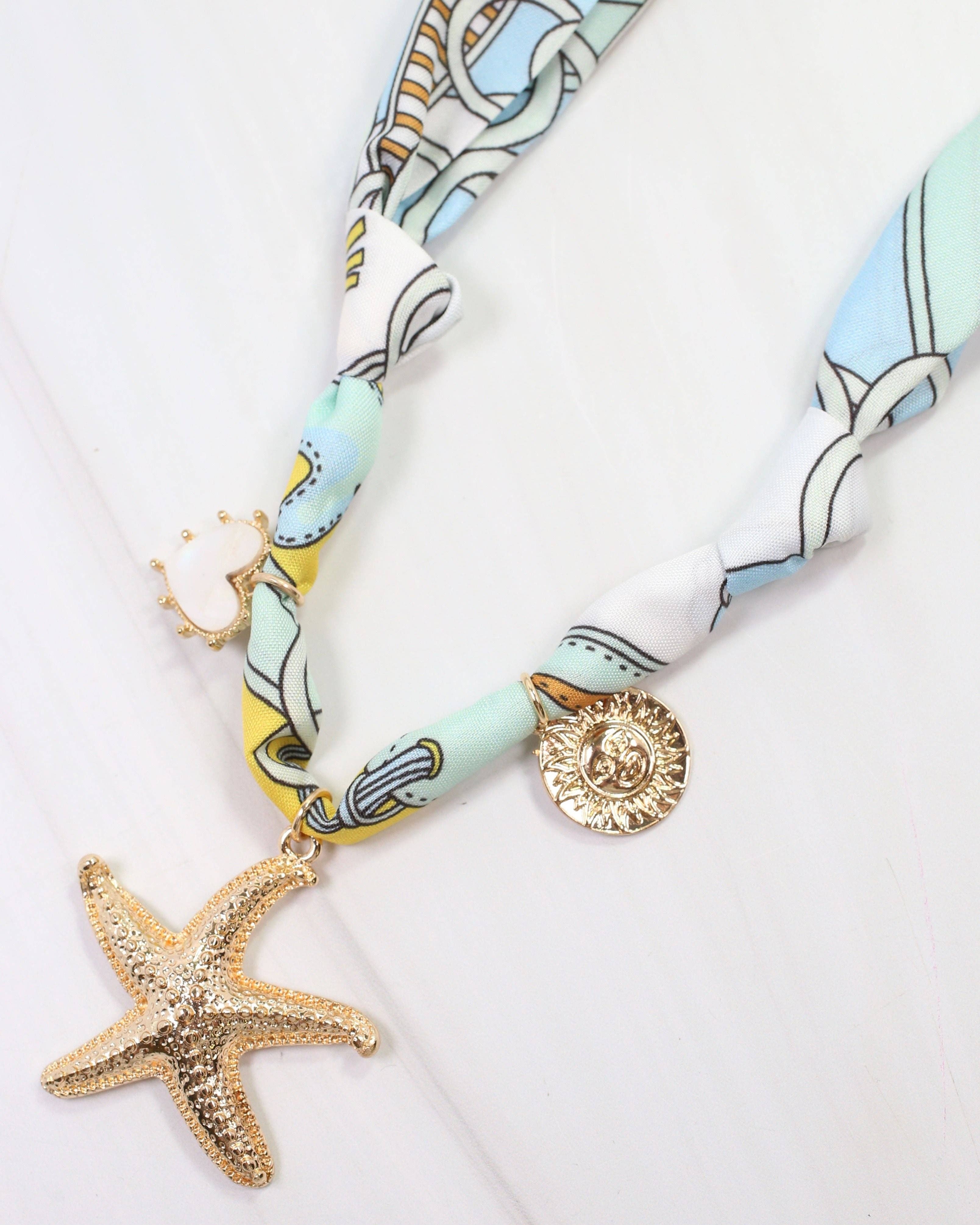 Sandy Scarf Charm Necklace Light Blue