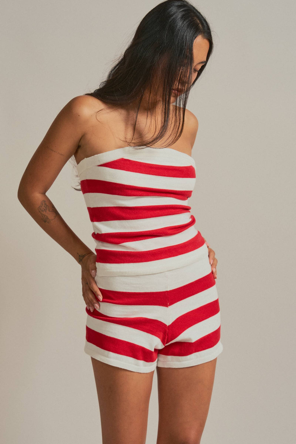 Striped Knit Bandeau Short Set