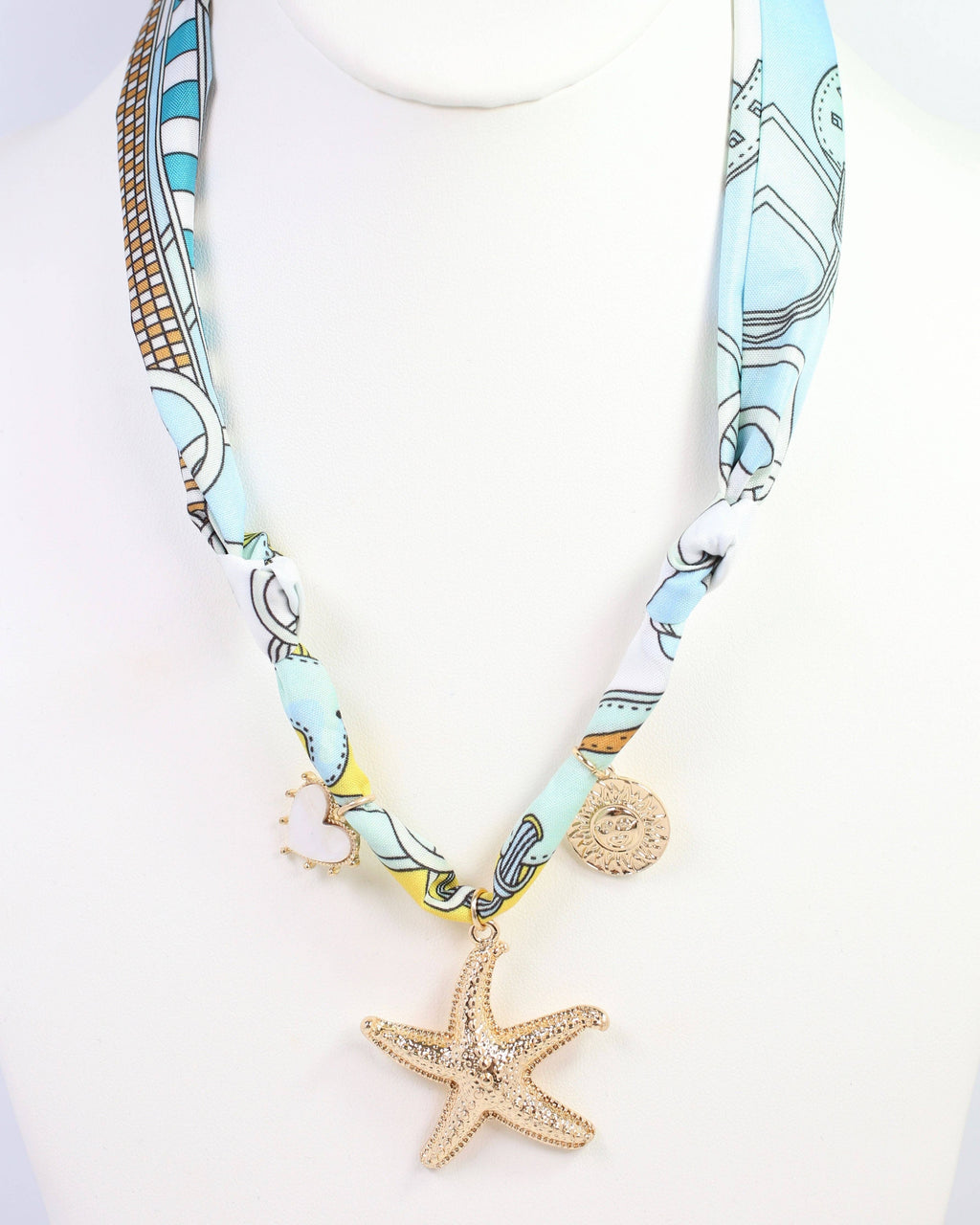 Sandy Scarf Charm Necklace Light Blue