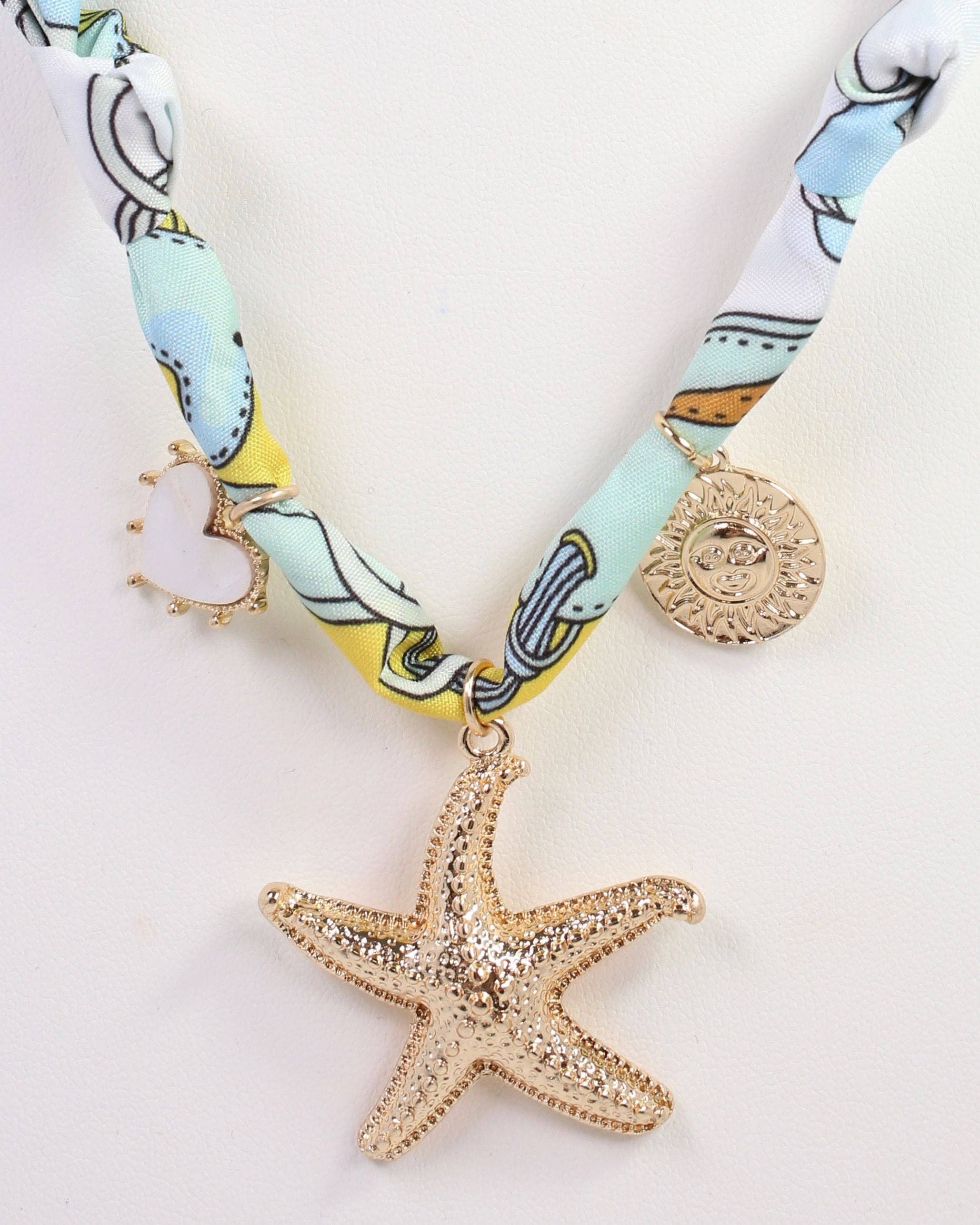 Sandy Scarf Charm Necklace Light Blue