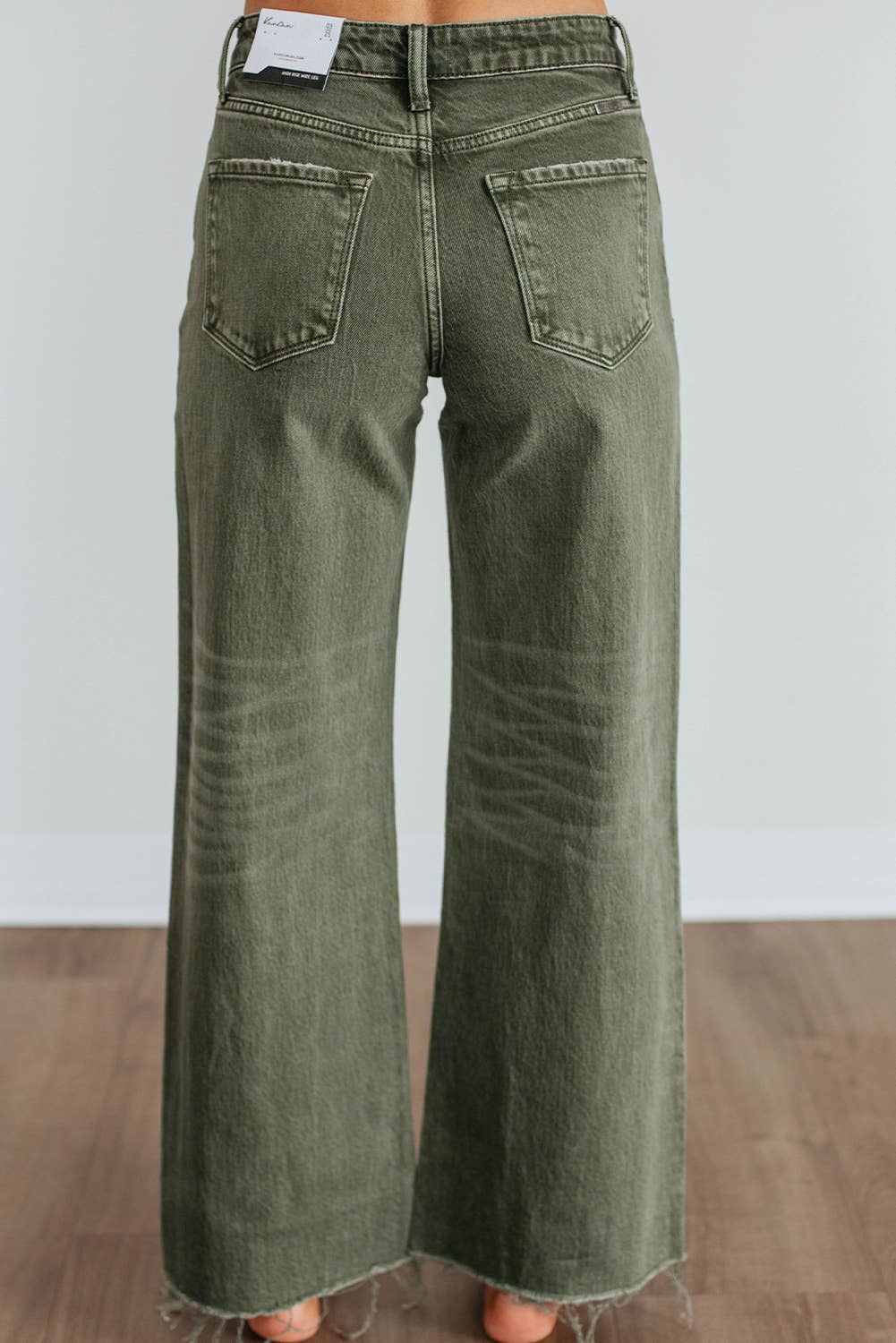 Army Green Distressed Raw Edge Wide Leg Jeans