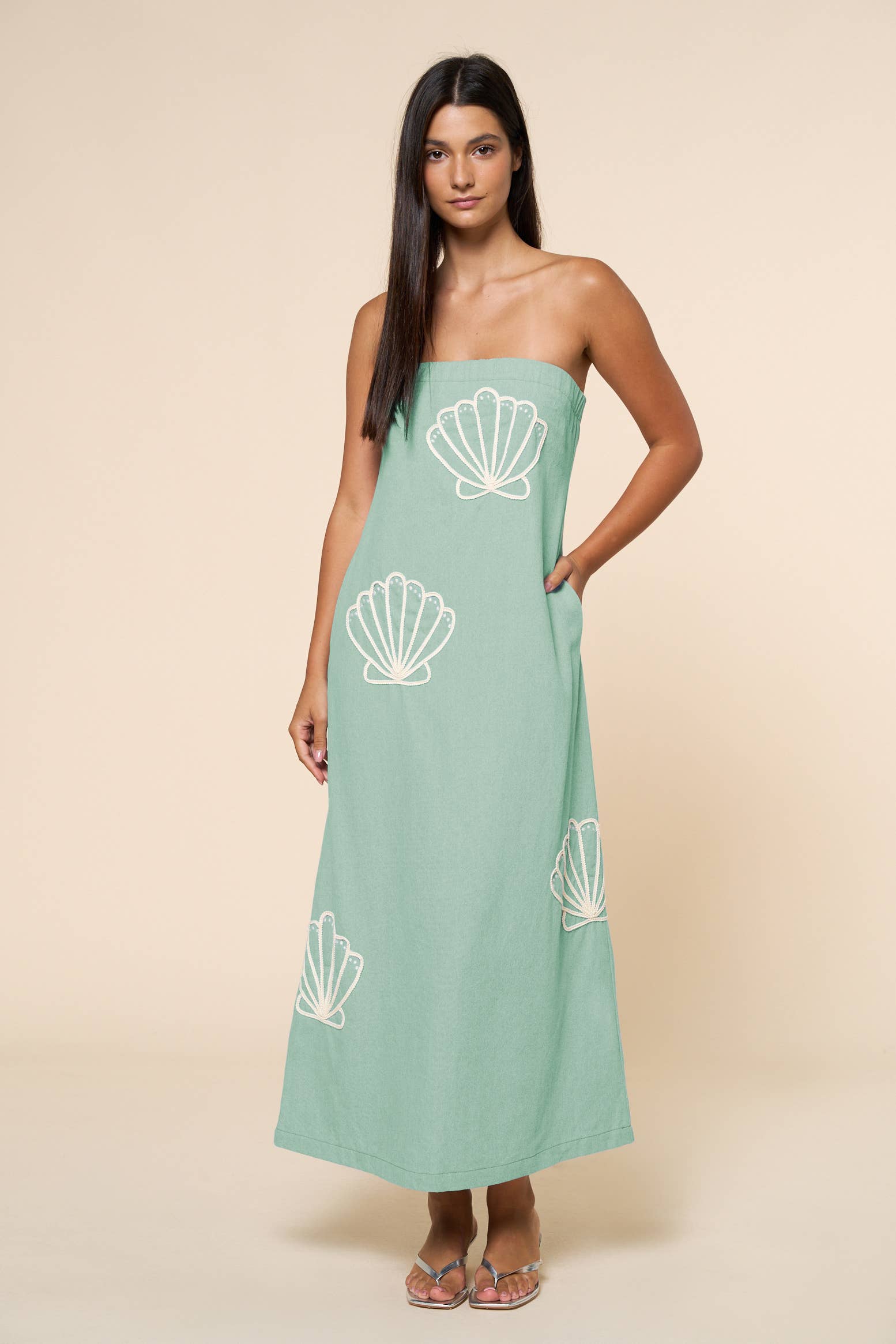 Seashell Embroidered Tube Maxi Dress
