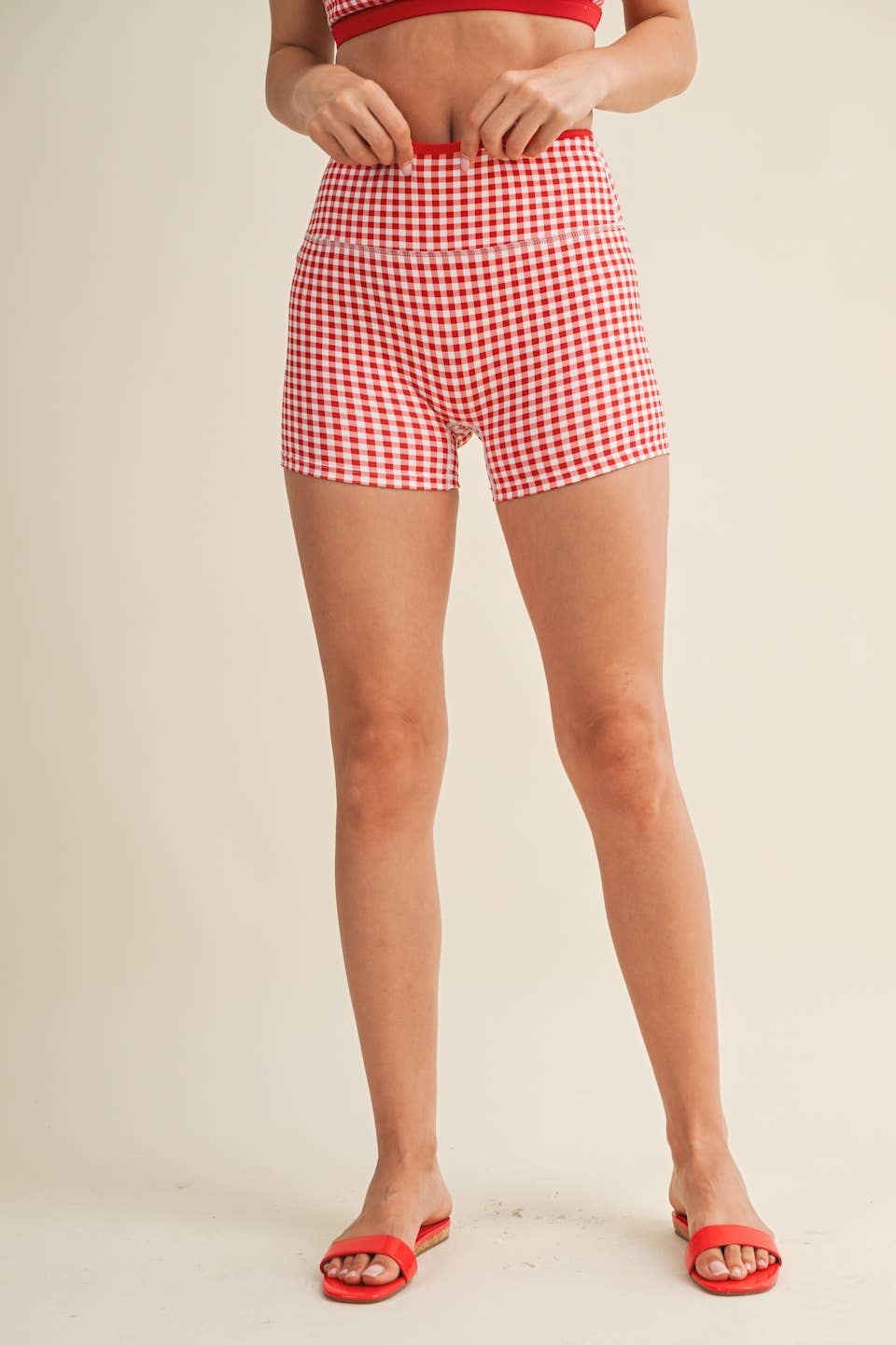 Gingham Contrast Binding Biker Shorts