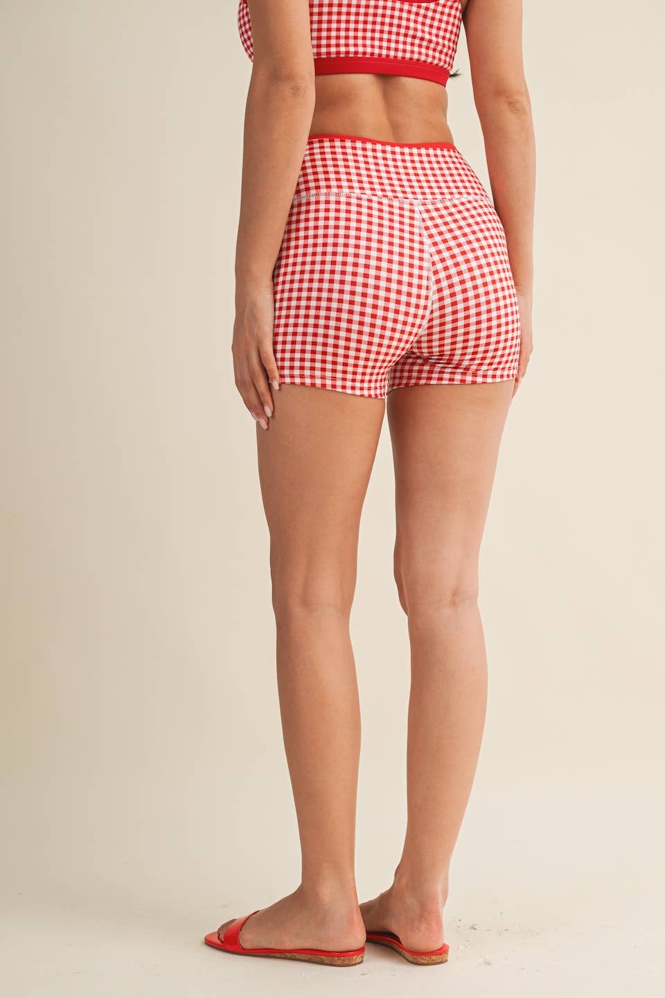 Gingham Contrast Binding Biker Shorts